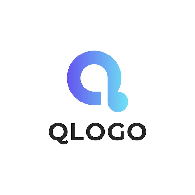Initial Letter Q blue gradient color line art outline Logo