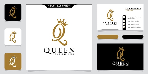 Первоначальная буква Q корона золотая роскошь элегантный винтажный дизайн логотипа