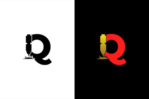 頭文字 Q フラット レーザー切断ロゴ文字 Q とレーザー彫刻ベクトルのロゴのデザイン テンプレート