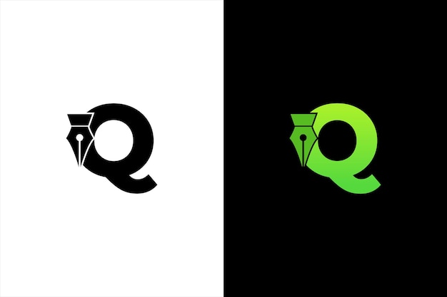 initial Letter Q ink pen logo design Letter Q pen logo in modern style concept