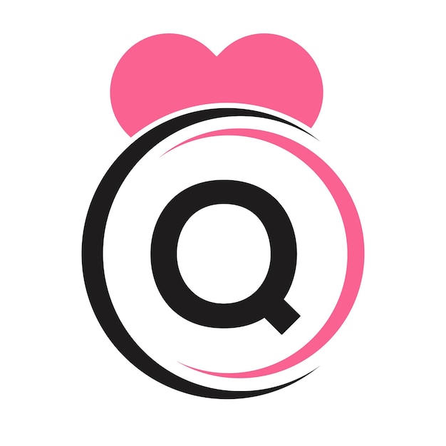 Initial Letter Q Logo with Love Icon or Heart Sign In Modern Style Vector Template