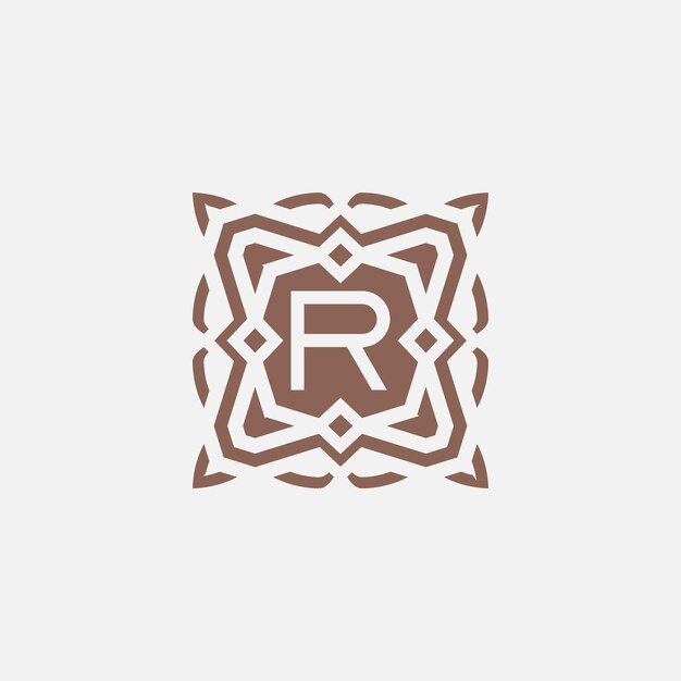 Initial letter R emblem logo ornamental abstract star pattern frame logo