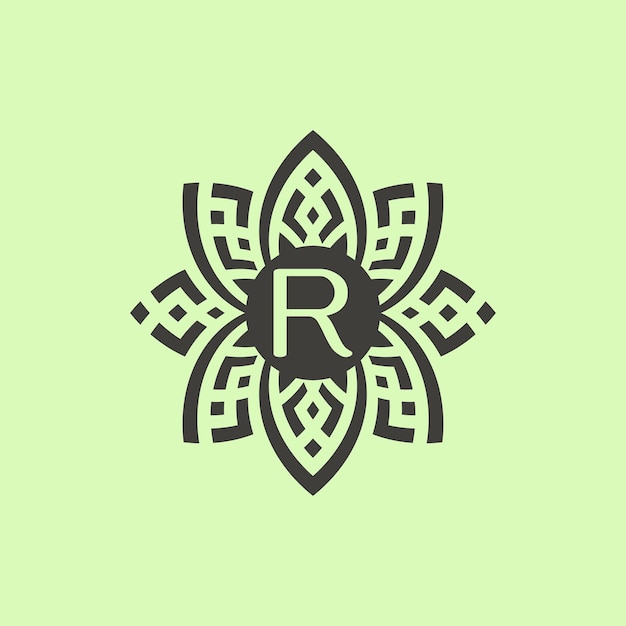 Initial letter R floral ornamental border frame logo