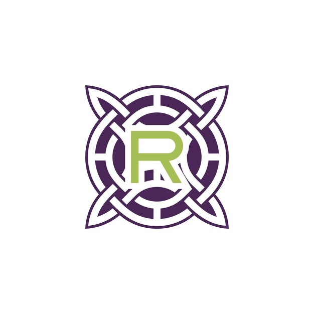 Initial letter R intersection pattern frame Celtic knot logo