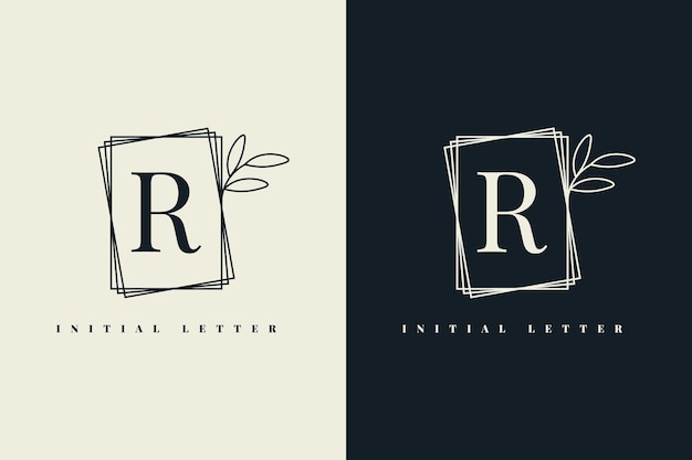 Initial letter r logo with frame template design