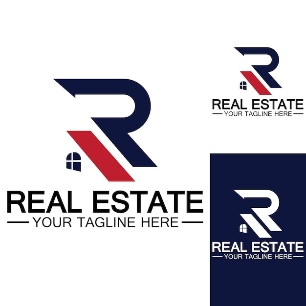 Initial letter R real estate and house logo design vector illustration