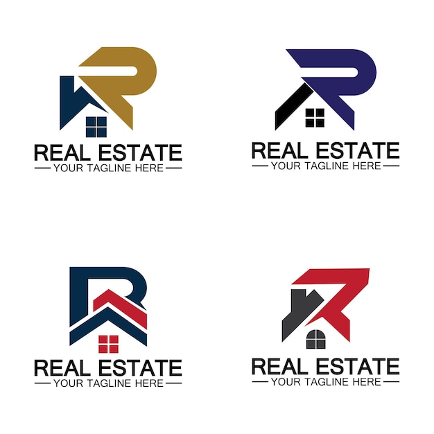 Initial letter r real estate and house logo design vector illustration