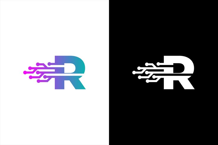 Vector initial letter r software logo letter r technology circuit letter logo design
