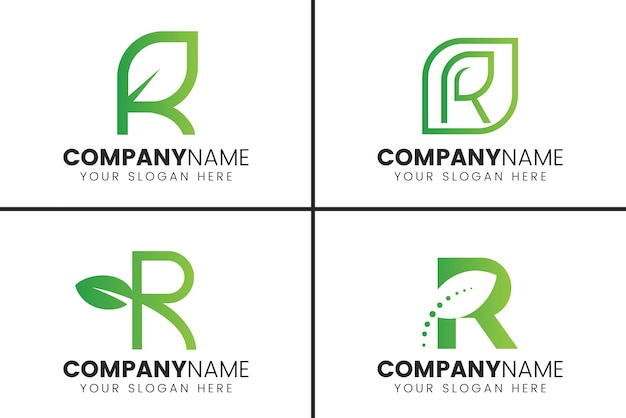 Vector initial letter r with leaf logo template