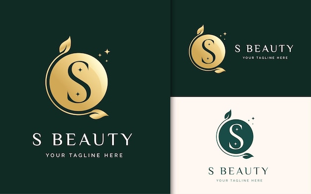 Initial letter S beauty logo template with leaf circle shape style