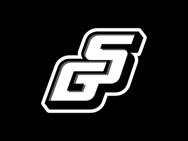 Vector initial letter s and g sg gs overlapping interlock logo monogram line art style grey white on black background