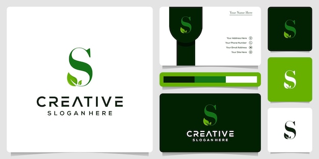 initial letter s leaf logo template and business card