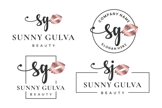 Initial letter SG S logo for lip kiss lipstick makeup vector design collection