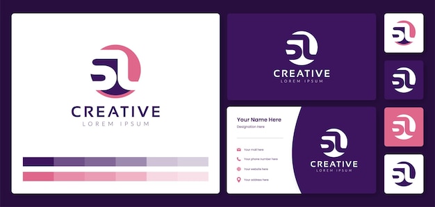 Initial letter sl creative monogram alphabet logo with business card identity template