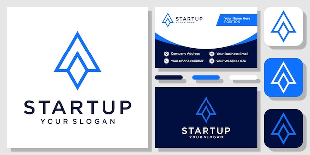 Initial Letter A Startup Arrow Up Success Simple Monogram Logo Design with Business Card Template