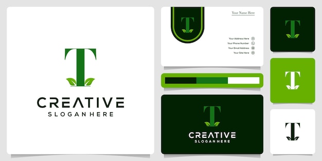 initial letter t leaf logo template and business card