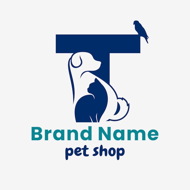 Vector initial letter t pets logo design