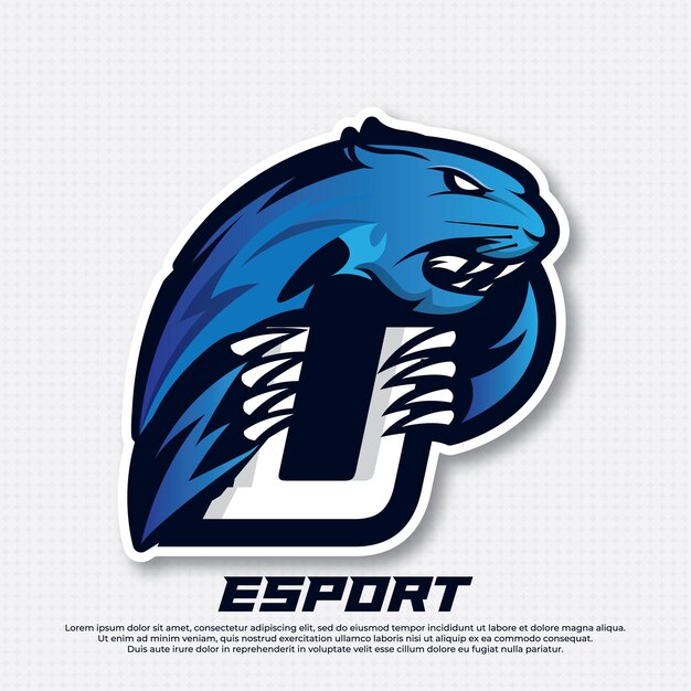 Design esport del logo u con lettera iniziale design del logo esport della pantera design del logo sportivo della mascotte della tigre