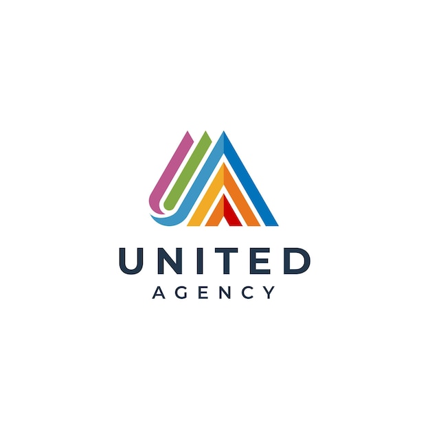 Initial Letter U A UA AU with colorful rainbow color palette for unity community logo design