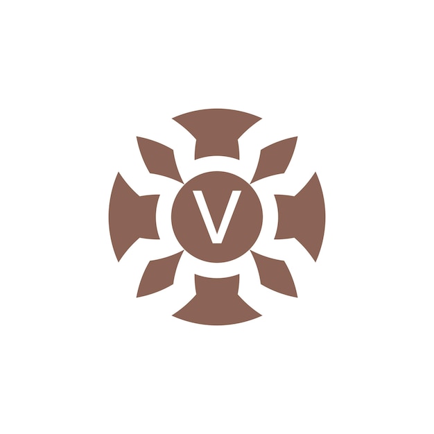 초기 문자 V 추상 장식 자연 리프 핀 엠블럼 로고