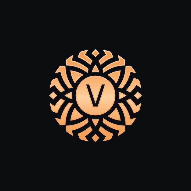 Начальная буква V абстрактный цветочный логотип эмблемы медальона