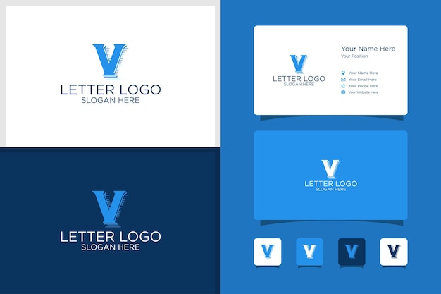 Lettera iniziale v logo design e modello di biglietto da visita vettore premium