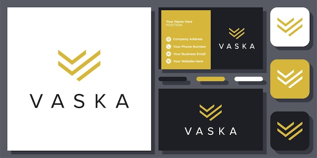 Первоначальная буква V Gold Simple Minimalist Elegant Modern Monogram Vector Logo Design and Business Card