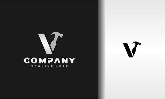 initial letter V hammer logo