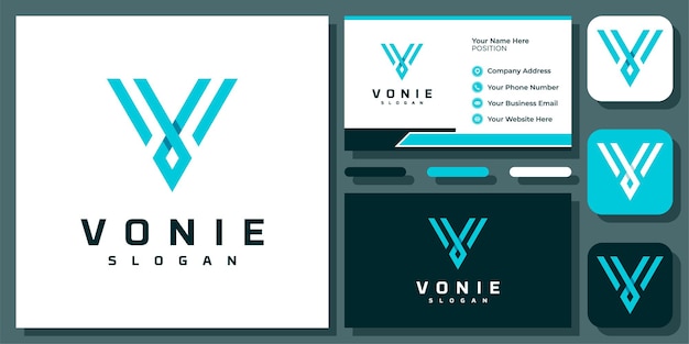 Initial Letter V Modern Geometric Monogram Vector Logo Design with Business Card