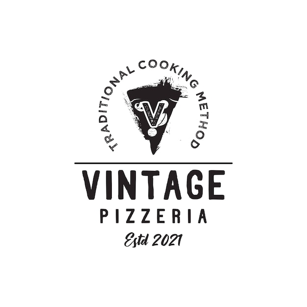 Initial Letter V Vintage Pizza Slices Pizzeria Logo design