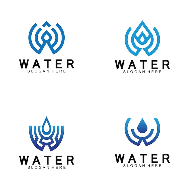 Initial Letter W Drop Water Mineral Aqua Liquid Oil Blue Modern Logo Design