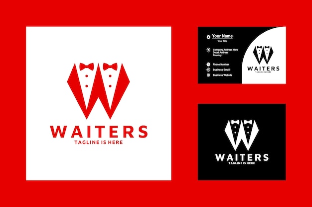 Initial Letter W Waiter Waitress Bow Tie Hotel Restaurant Icon Logo Vector Design Inspiration