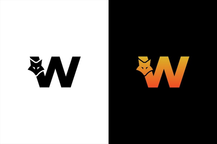 Vector w字母和狐狸標誌設計 w字母標誌和動物圖案模板