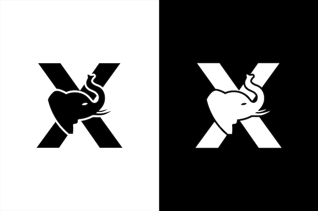 象の形をした線画の頭文字 X。現代の象 X 文字アルファベット ロゴ デザイン。