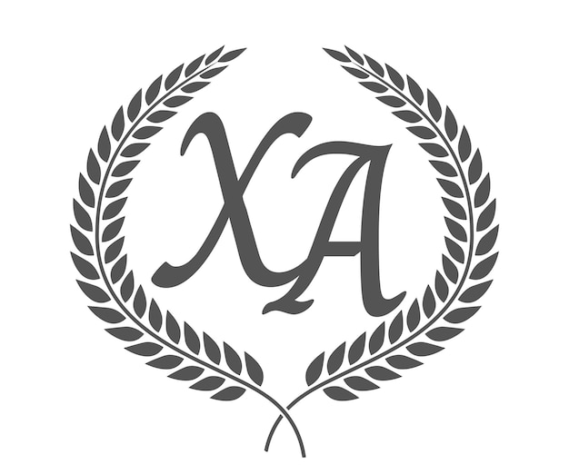 Initial letter X and A XA monogram logo design with laurel wreath Luxury calligraphy font