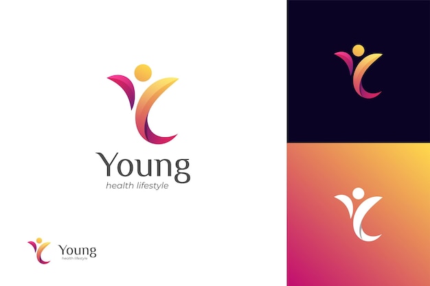 Vector initial letter y people logo design abstract young people lifestyle with happy logo symbol icon design for healthy life design element