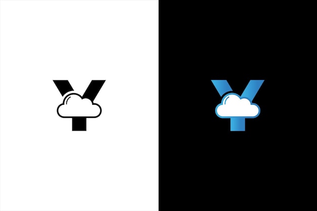 초기 글자 Y와 평평한 구름 로고 글자 Y 구름 창의적인 디자인 템플릿