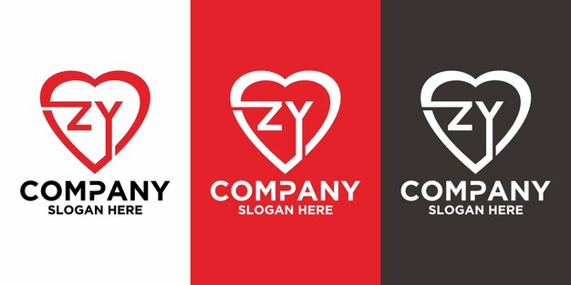 Initial letter Z Y love logo vector design template