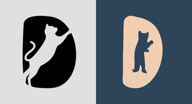 Начальные буквы D Cat Logo Designs Bundle