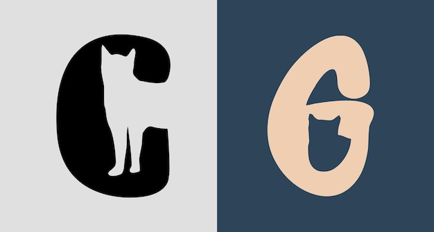 초기 편지 G 고양이 로고 디자인 번들