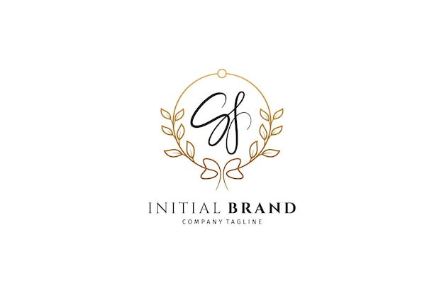 Initial letters S and J SJ JS letter logos with circle frames decorated with gold plants suitable for emblem text or letters for the fashion beauty and jewelry industry wedding invitations