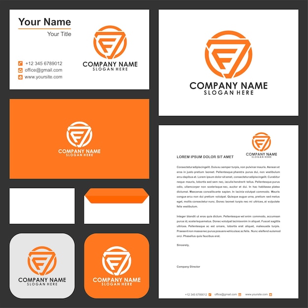 Vector initial logo fj triangle and circle and business card