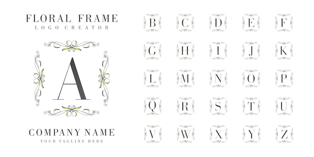 Monogramma logo iniziale con ornamenti floreali