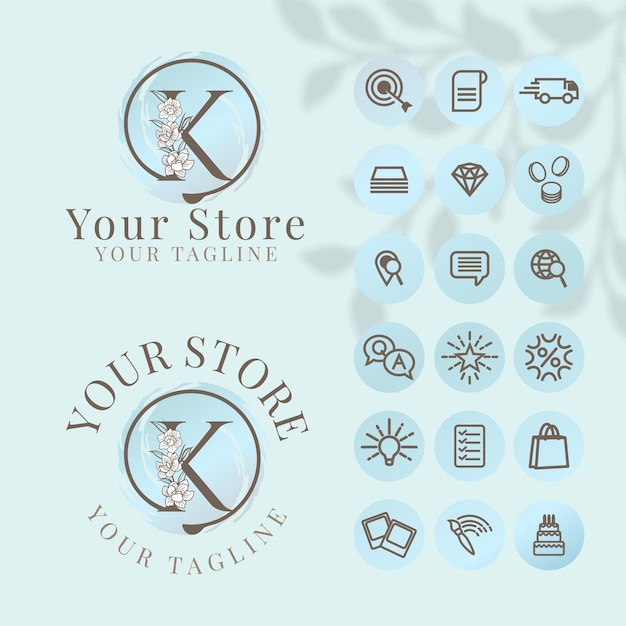 Vector initial logo with icon social media template for fashion branding