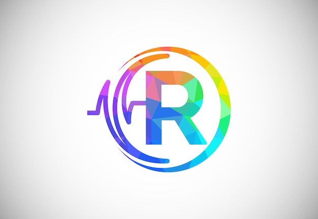 Начальный низкополигональный алфавит R с пульсом здоровья Дизайн логотипа Heartbeat Логотип для медицинского или медицинского бизнеса