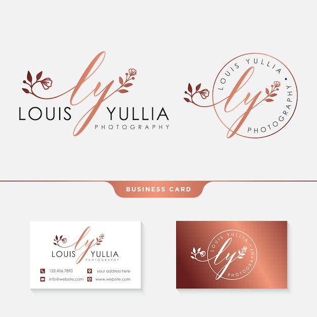 Initial ly feminine logo template and business card