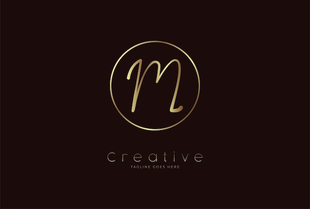 Initial M Logo luxury in circle with gold colour hand drawn style