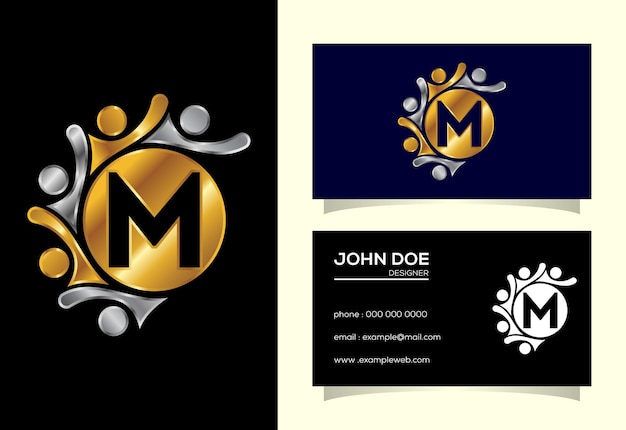 initial m monogram alphabet with connecting people. team, cooperation logo sign symbol.