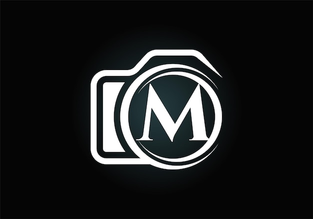 Initial m monogram letter alphabet with a camera icon photography logo vector illustration