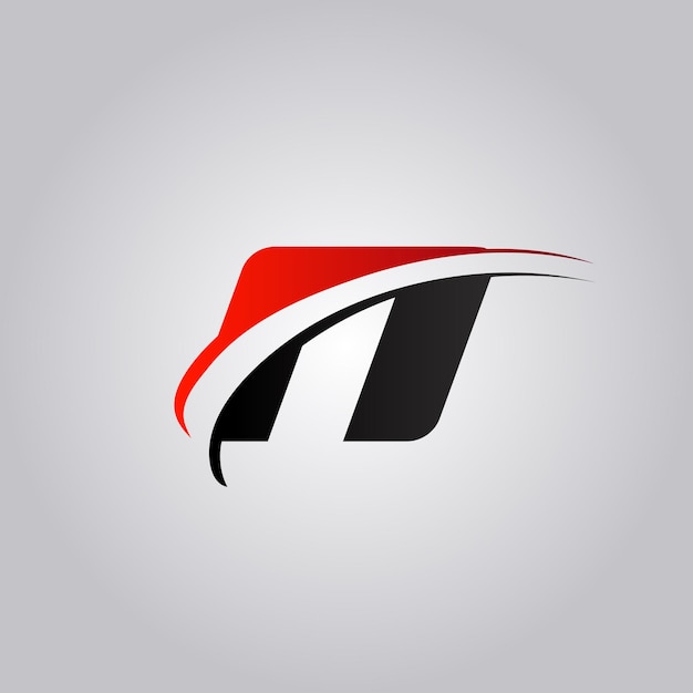 Initial N Letter logo with swoosh colored red and black